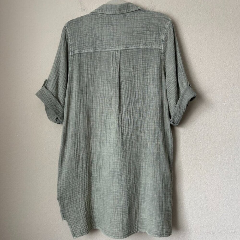 Elan Gauzy Cotton Split Neck Roll Sleeve Shirt Dress - Picture 2 of 7